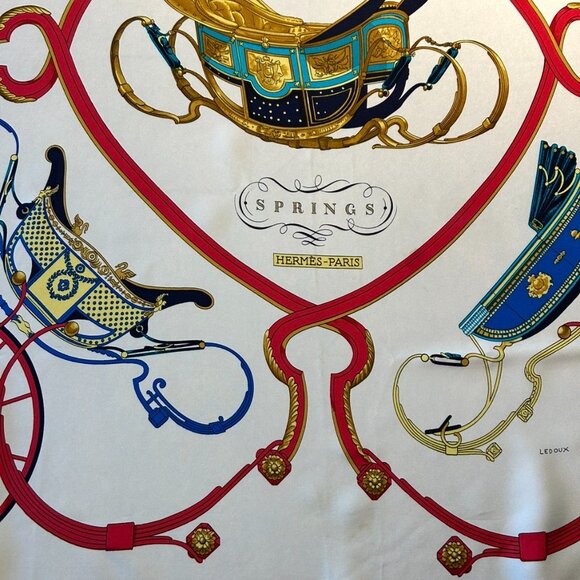 Vintage Hermes Springs Silk Scarf White Background  Designed by Phillipe Ledoux - Picture 3 of 16
